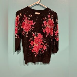 Valentine’s Vintage 90s Rebecca Malone Black Sweater with Roses